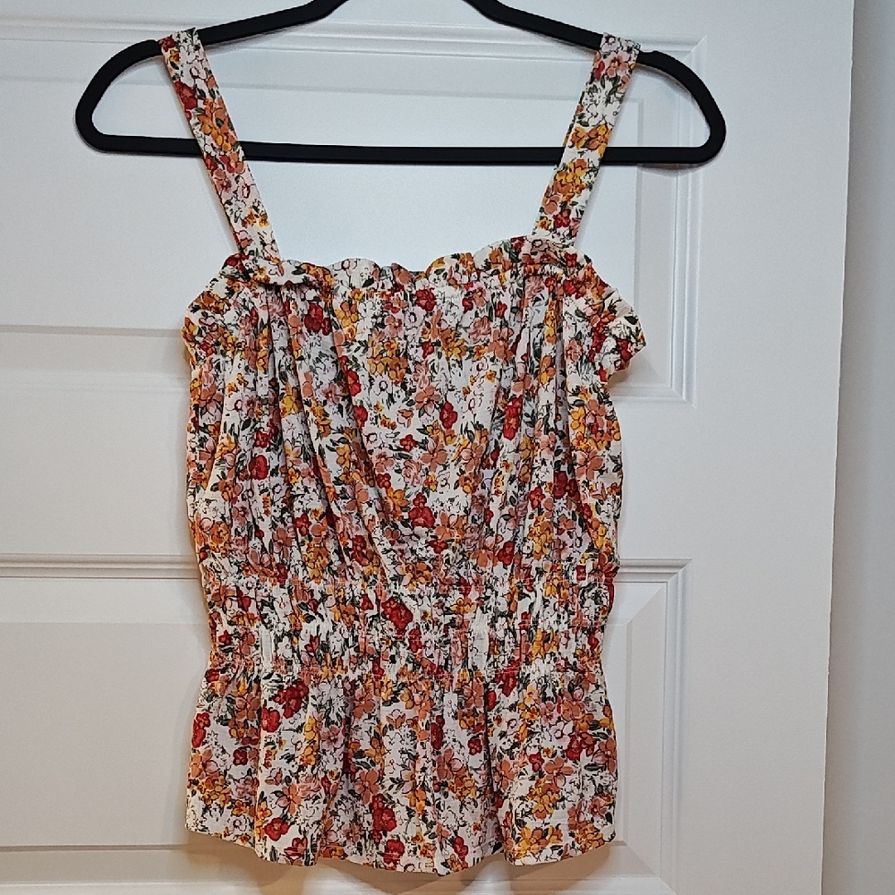 Boho Floral Camisole Top Size Small | Red & Orange Print | Spring Summer
